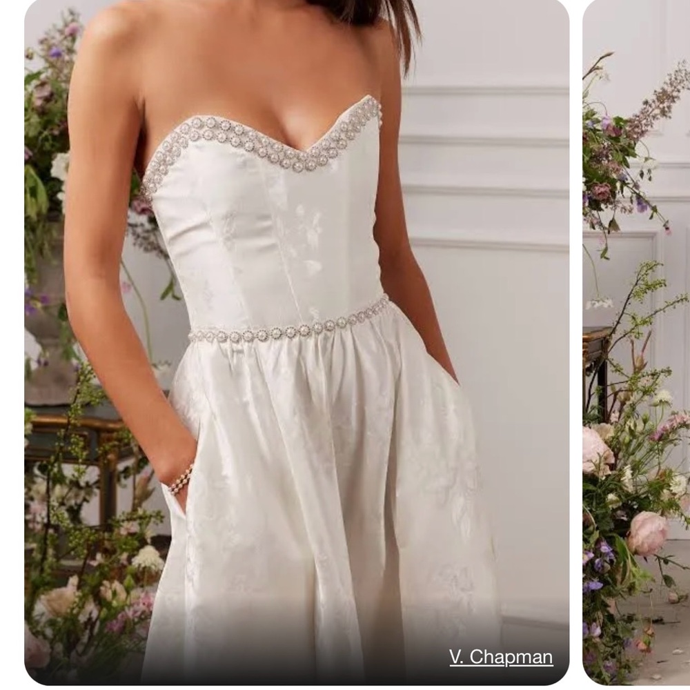 V. CHAPMAN LUCIA STRAPLESS PEARL-EMBELLISHED A-LINE MIDI DRESS